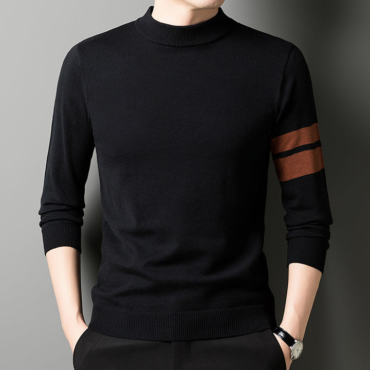 Men's fine-knit sweater with a modern stand-up collar and sporty accents Lisslune