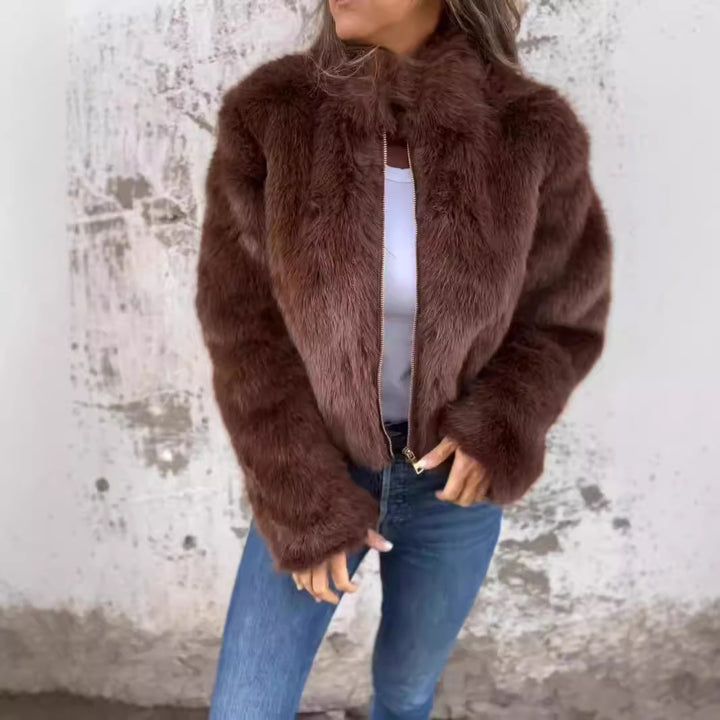 Women's Cozy Fleece Jacket with High Collar Lisslune