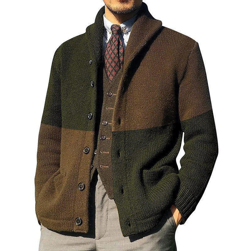 Men's Cardigan with Fashionable Color Block Design Lisslune