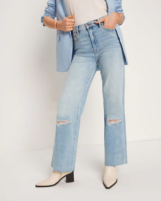 Ladies High-Waist Jeans with frayed hem and trendy rip details Lisslune