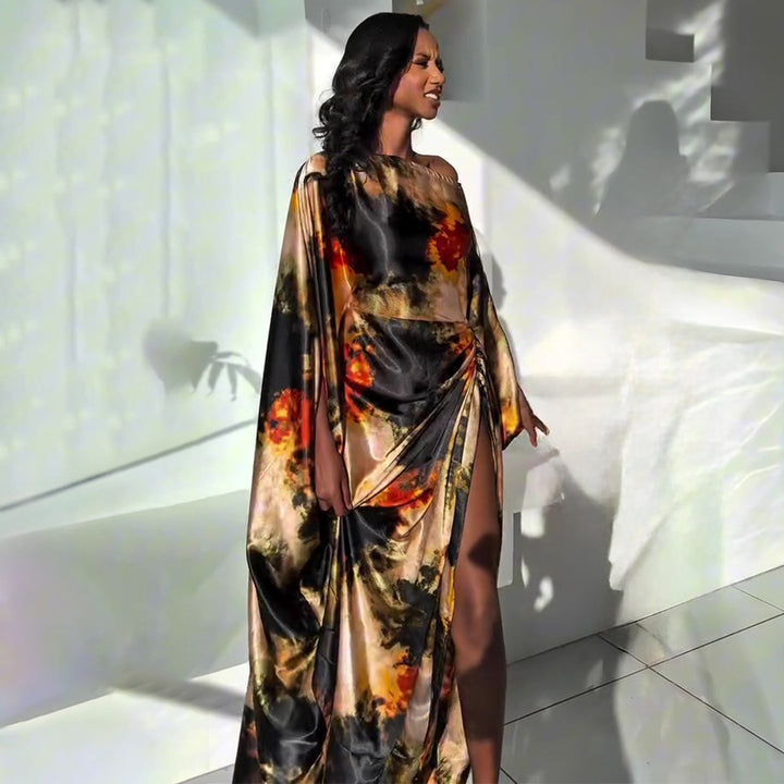 Women’s Maxi Dress with Dramatic Slit and Shimmering Fabric Lisslune