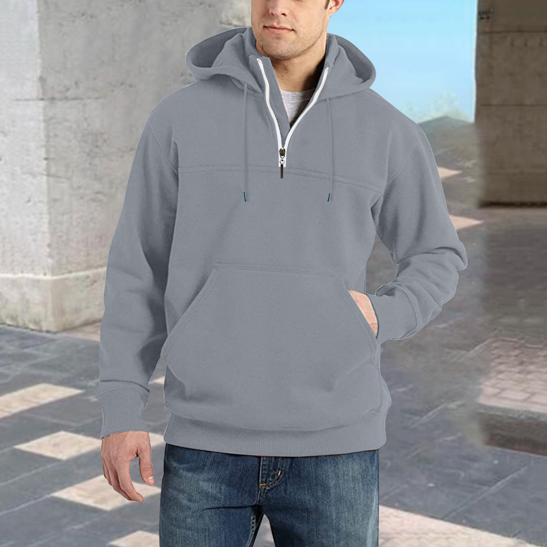 Men's stylish hoodie with half zipper and practical kangaroo pockets Lisslune