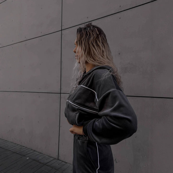 Women's sporty-elegant fleece jogging suit with zipper Lisslune