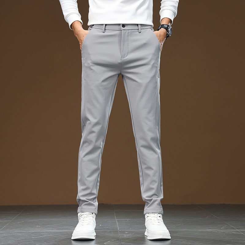 Men's Elegant Leisure Pants with Elastic Waistband and Side Zip Pockets Lisslune