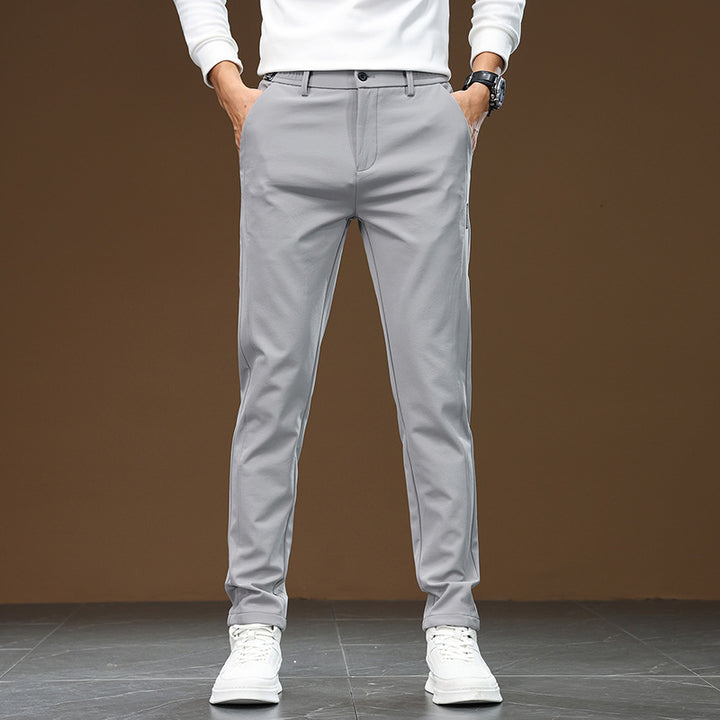 Men's Elegant Leisure Pants with Elastic Waistband and Side Zip Pockets Lisslune