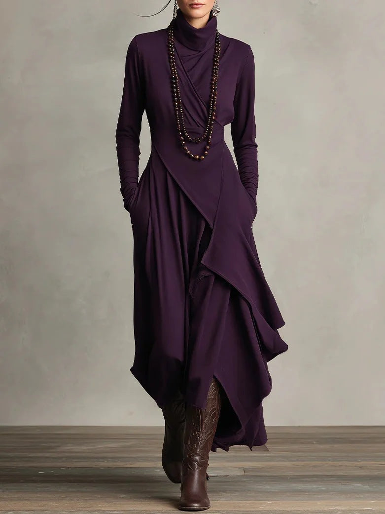 Women Elegant Maxi Dress with Draped Top and Asymmetrical Cut Lisslune