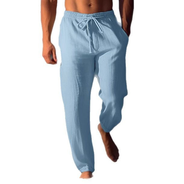 Men's Comfortable Linen Pants with Elastic Waistband and Side Pockets Lisslune