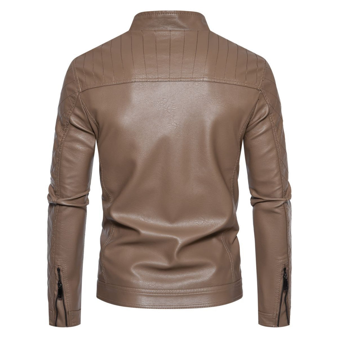 Men's leather jacket with modern stand-up collar and stylish quilted pattern Lisslune