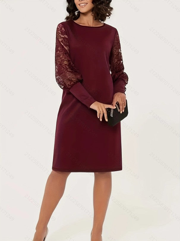 Ladies elegant dress with lace sleeves and fitted cut Lisslune