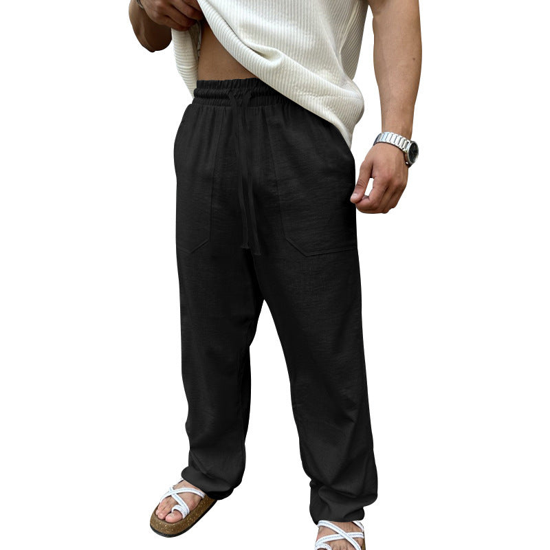 Men's Comfortable Linen Casual Pants with Elastic Waistband and Practical Side Pockets Lisslune