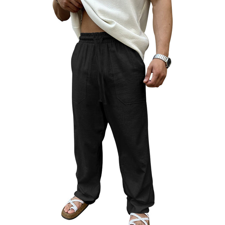Men's Comfortable Linen Casual Pants with Elastic Waistband and Practical Side Pockets Lisslune