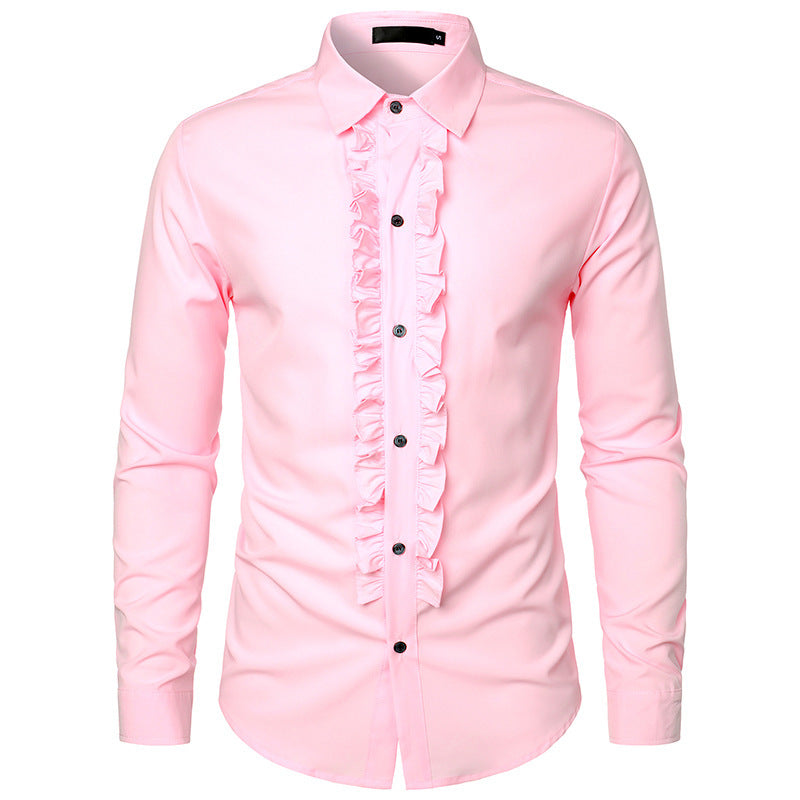 Men's elegant long sleeve shirt with ruffle decoration Lisslune