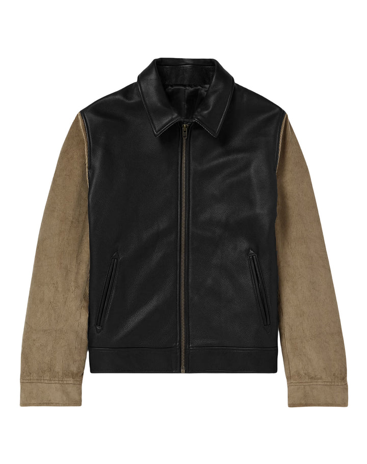 Men's stylish leather jacket with cord details and practical zippered pockets Lisslune