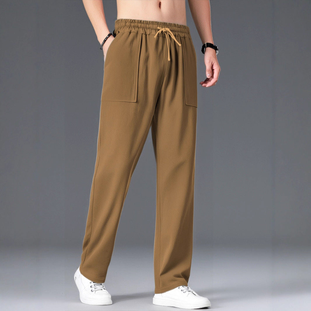 Men's Comfortable Leisure Pants with Elastic Waistband and Side Pockets Lisslune