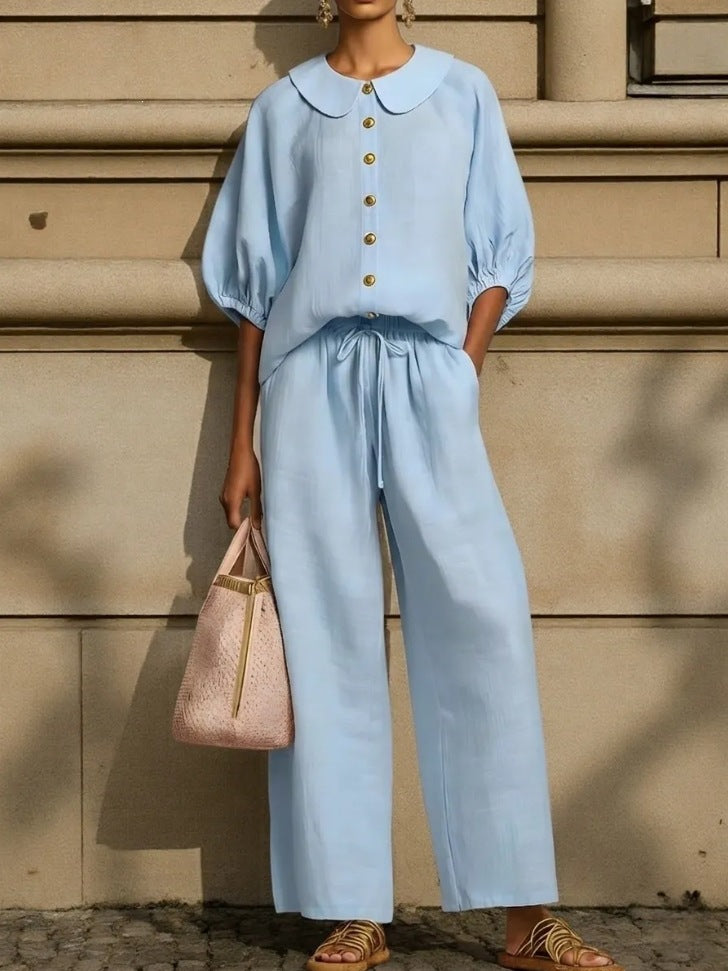 Women's Airy Two-Piece with Modern Collar and Button Details Lisslune