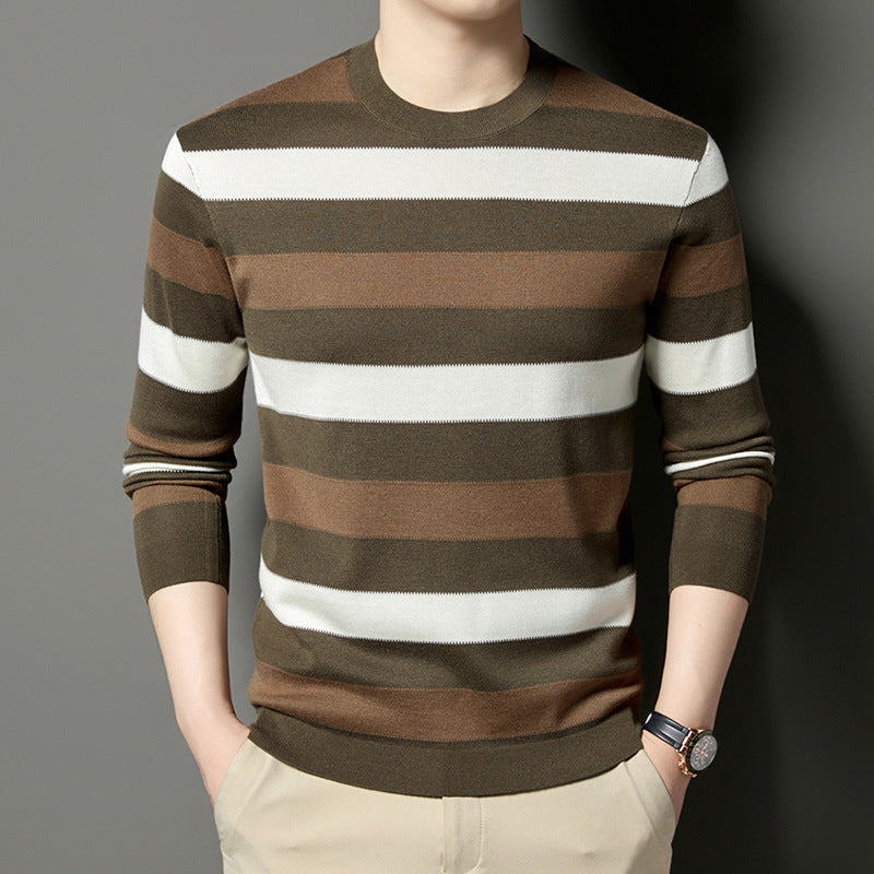 Men's Stylish Round Neck Sweater with Elegant Stripe Pattern Lisslune