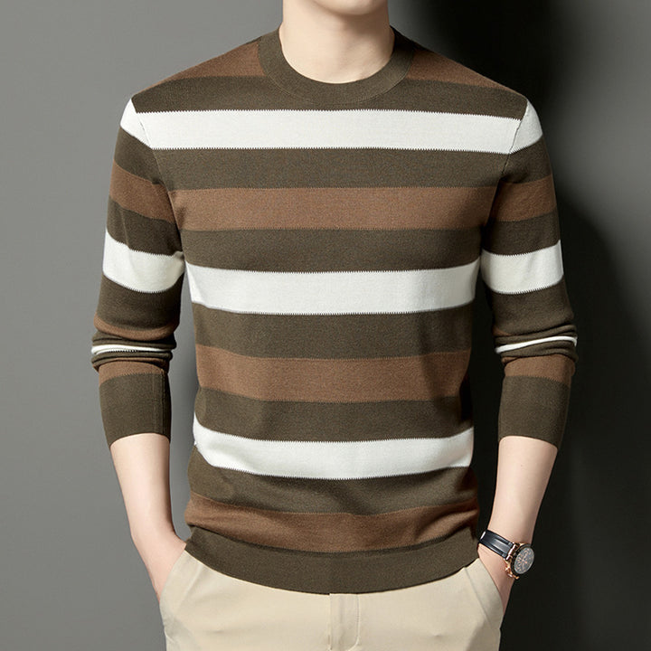Men's Stylish Round Neck Sweater with Elegant Stripe Pattern Lisslune