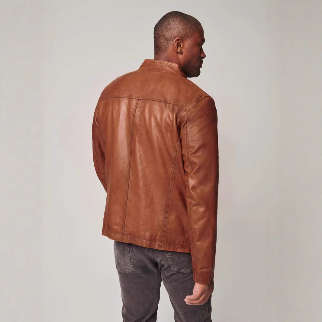 Men's leather jacket in classic design with practical pockets Lisslune