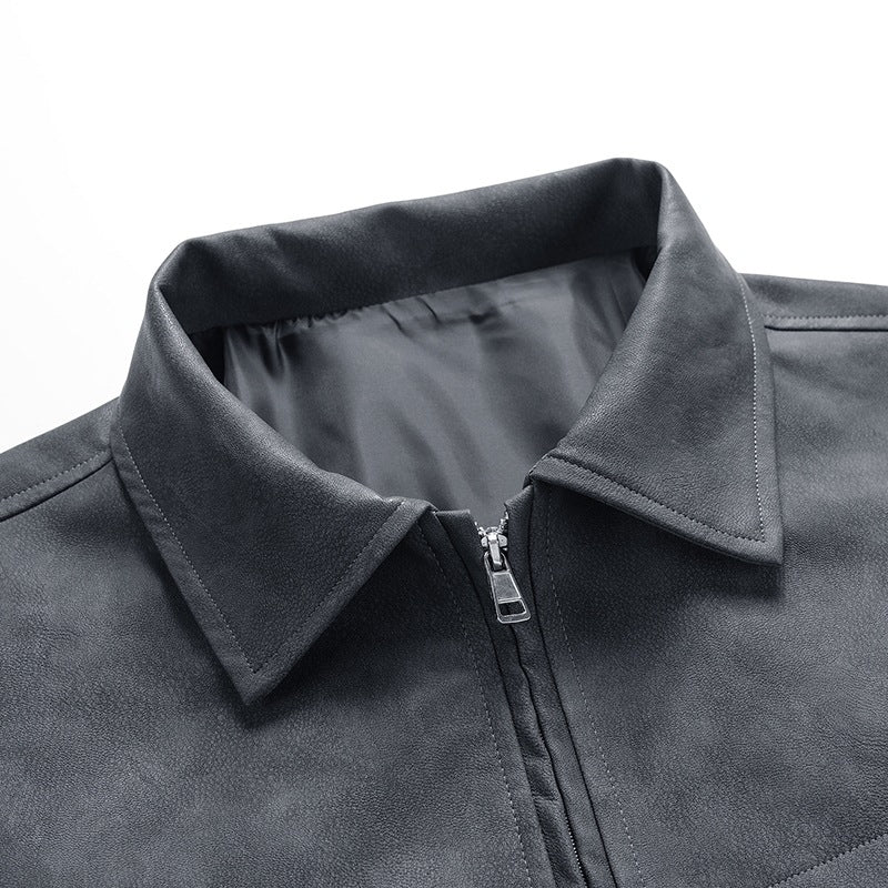 Men's synthetic leather jacket in a casual biker style with practical pockets Lisslune