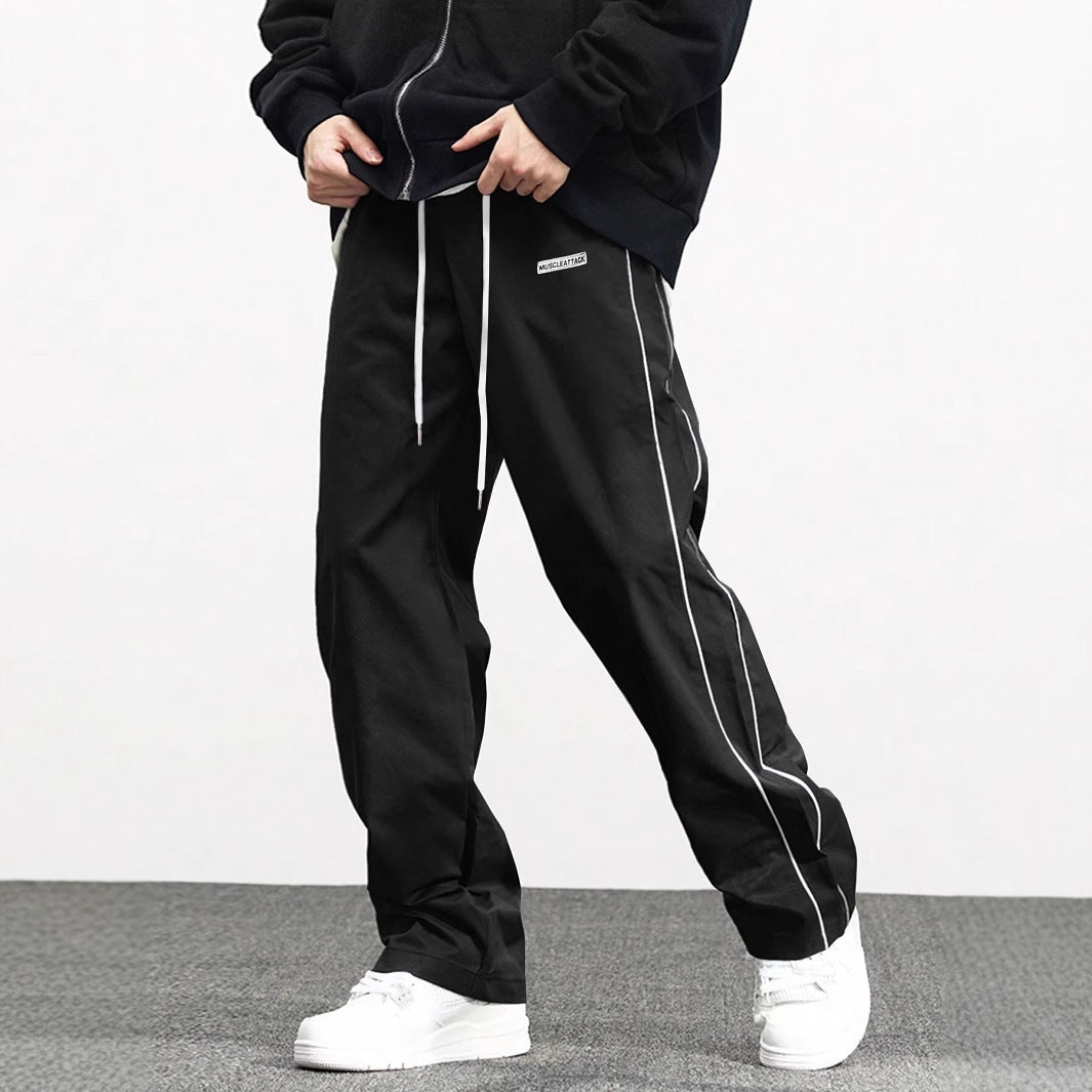Men's Casual Jogging Pants with Elastic Waistband and Side Contrast Stripes Lisslune