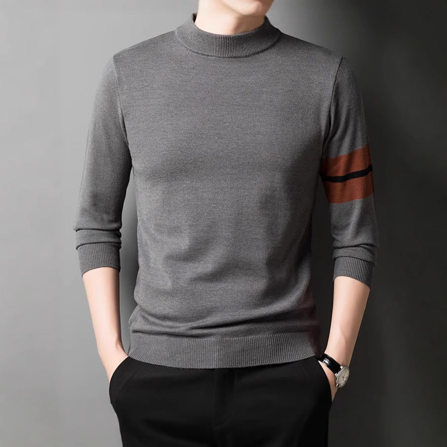 Men's fine-knit sweater with a modern stand-up collar and sporty accents Lisslune