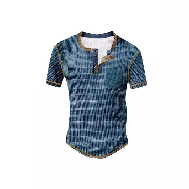 Men's short sleeve shirt with decorative button design and unusual graphic pattern Lisslune