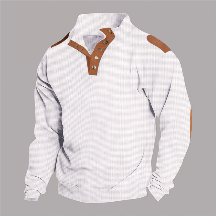 Men's casual sweater with stylish button placket and reinforced shoulders Lisslune