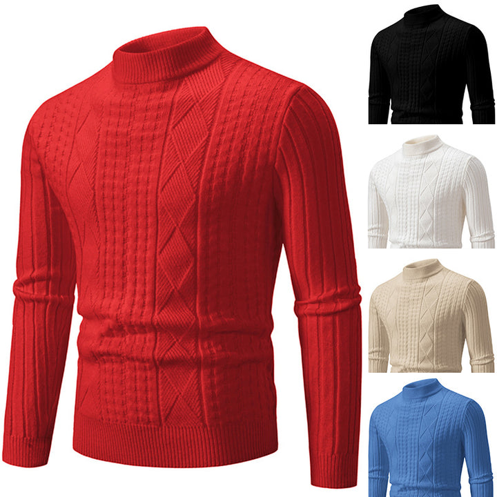 Men's chunky knit sweater with modern cable pattern and high collar Lisslune