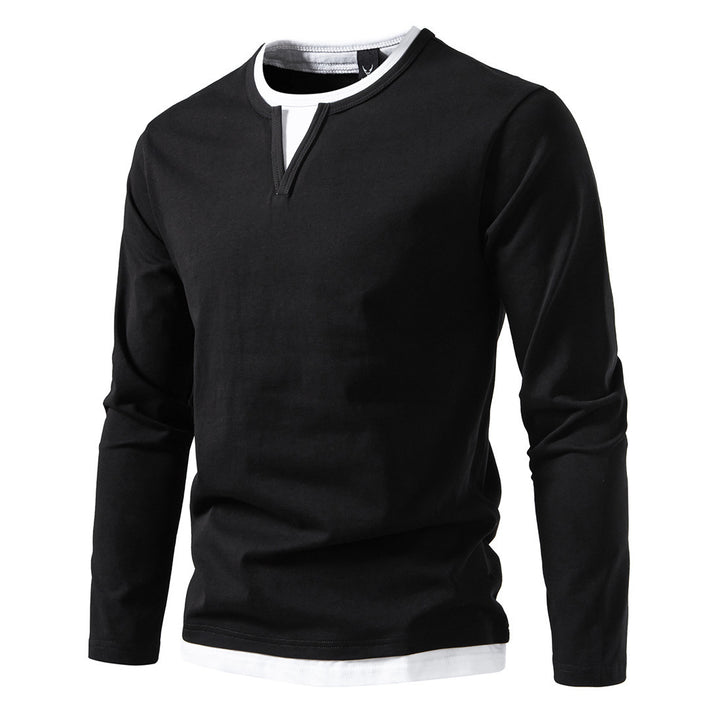 Men's long sleeve shirt with modern V-neck and cool layering details Lisslune