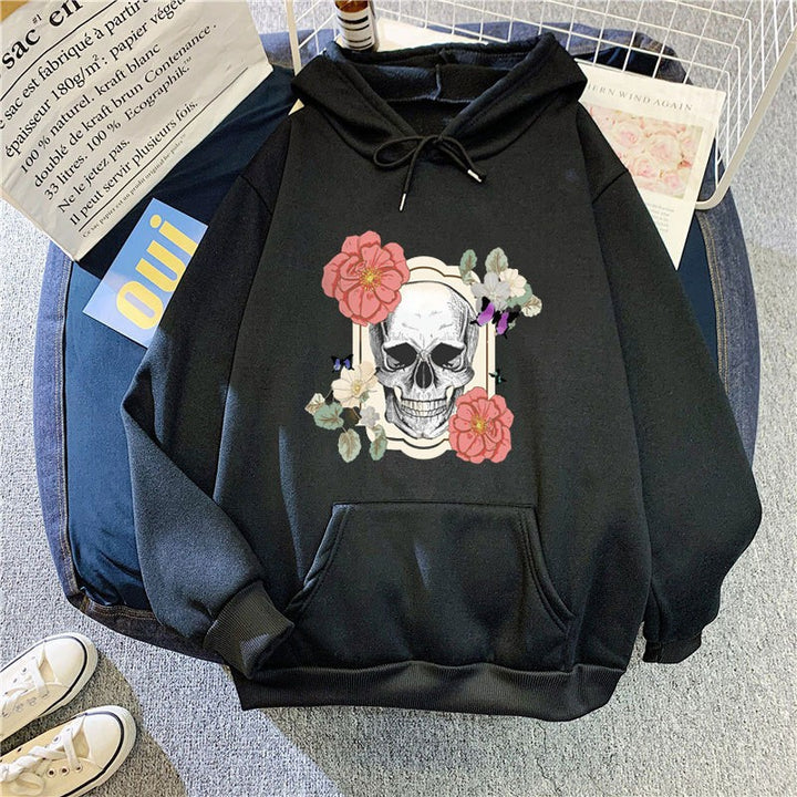 Women's hoodie with detailed skull design and floral print Lisslune