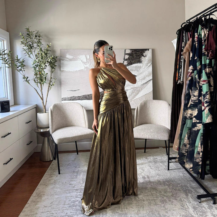 Women's Glamorous Wrap Dress with an Asymmetrical Silhouette and Elegant Cut-Outs