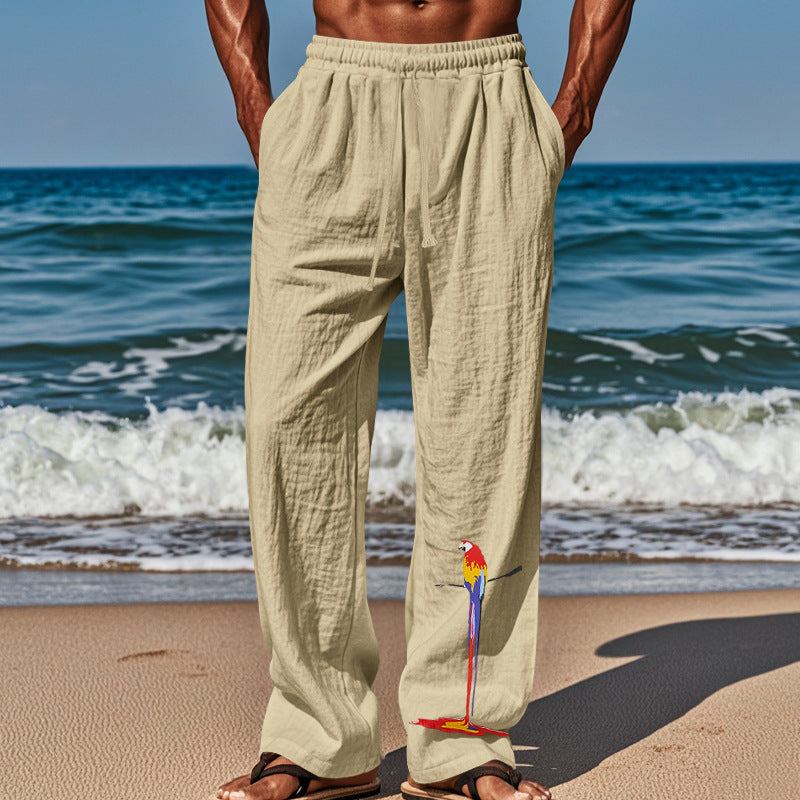 Men's Lightweight Beach Sandal Pants with Elastic Waistband and Colorful Print Lisslune