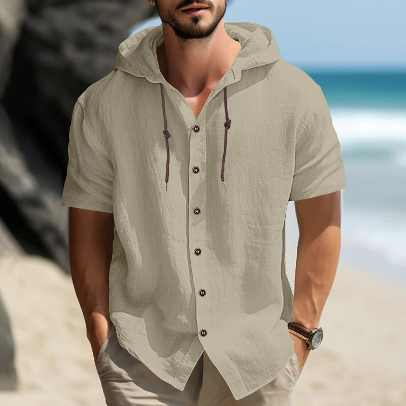 Men's Short Sleeve Shirt with Hood and Fashionable Cut Lisslune