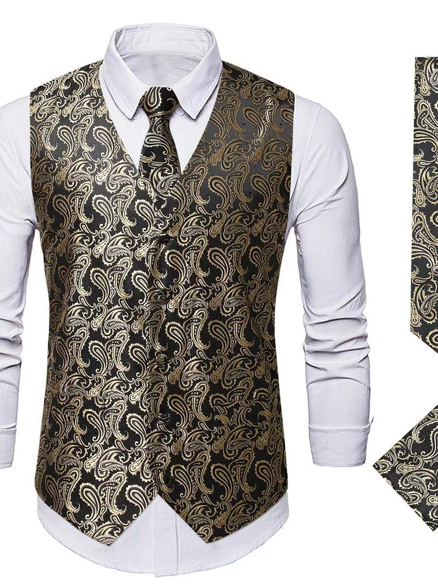 Men's elegant vest suit set with matching tie and pocket square Lisslune