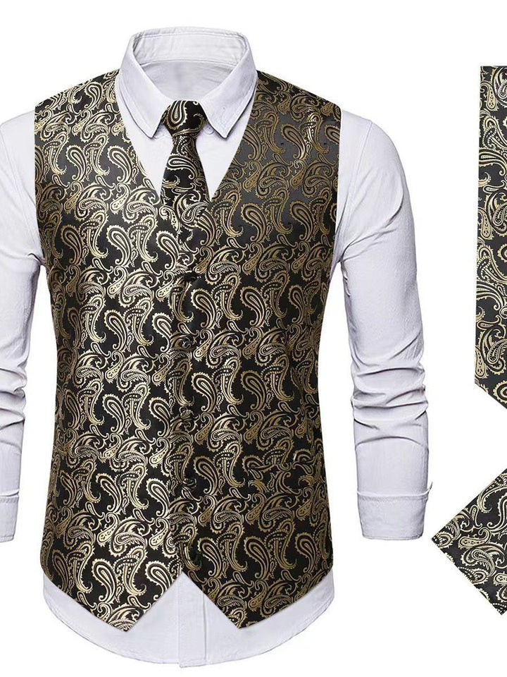 Men's elegant vest suit set with matching tie and pocket square Lisslune
