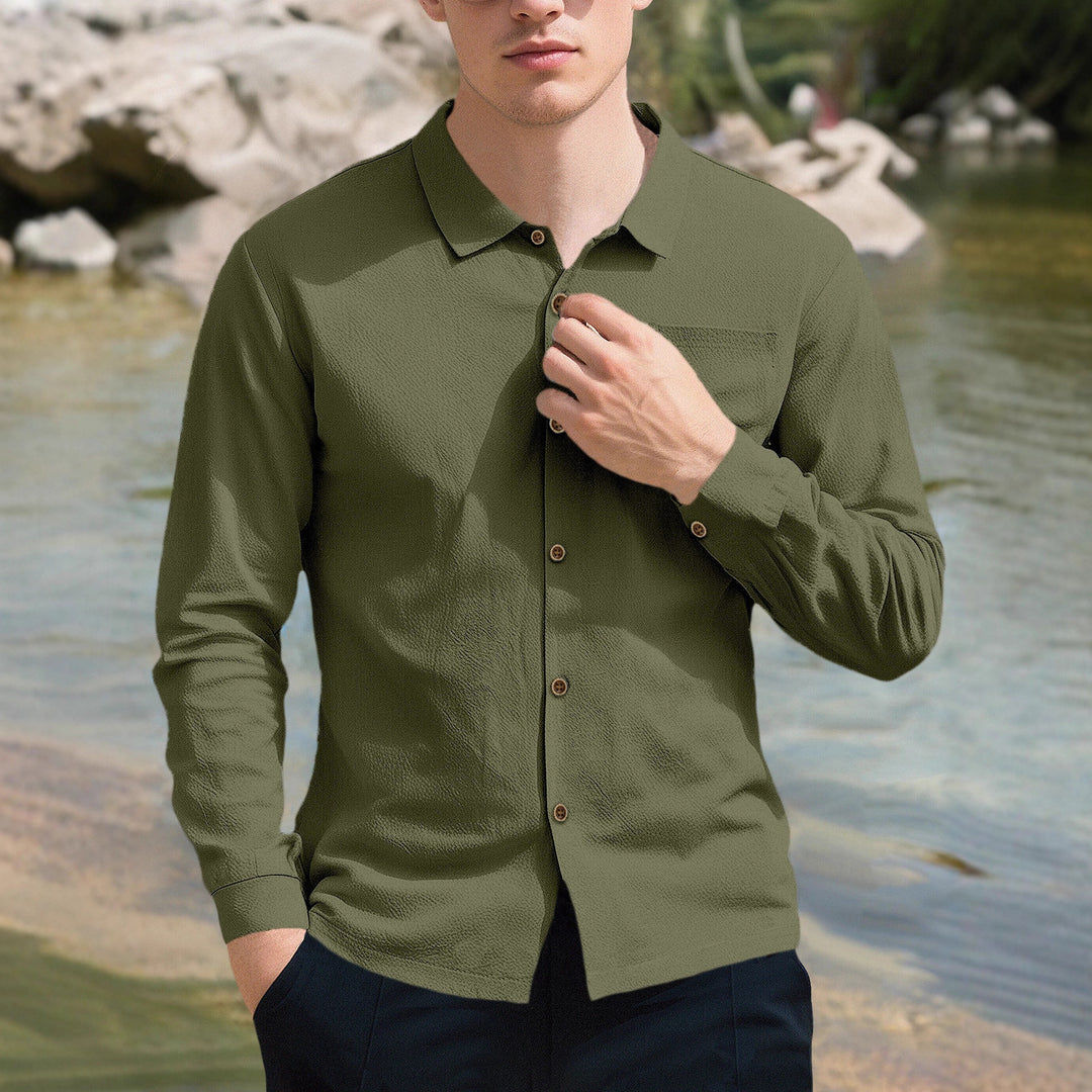 Men's casual long sleeve shirt made of breathable fabric with stylish buttons Lisslune