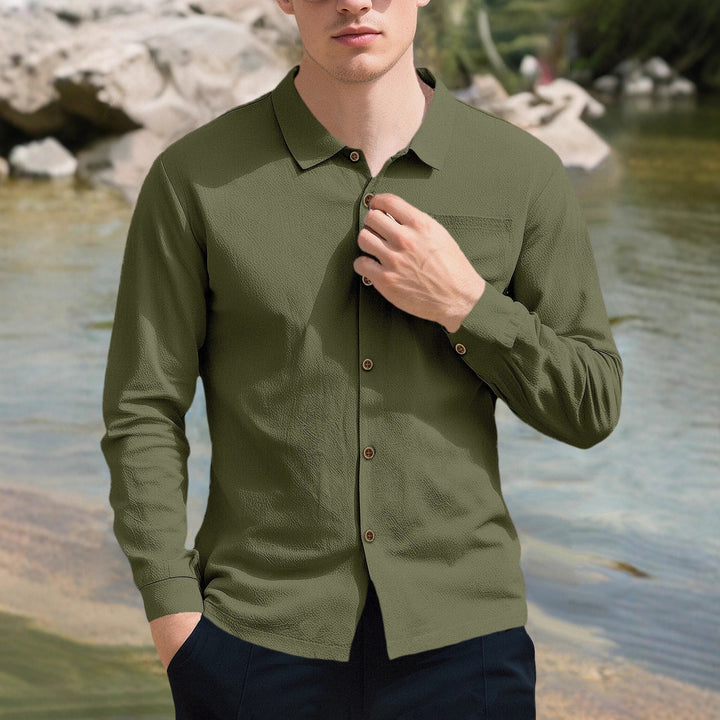 Men's casual long sleeve shirt made of breathable fabric with stylish buttons Lisslune