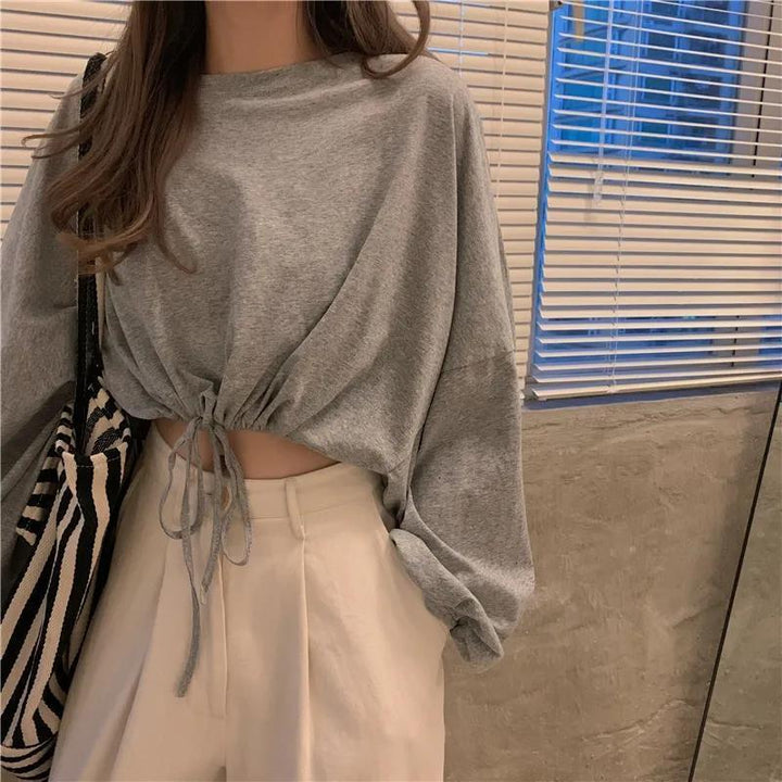 Women Cropped Sweatshirt with innovative drawstring and oversized sleeves Lisslune