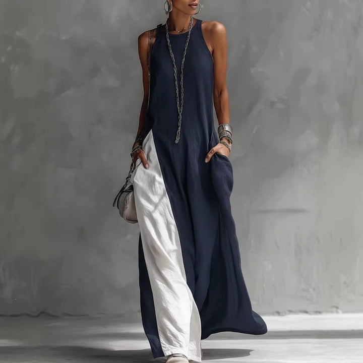 Women Casual Maxi Dress with Asymmetrical Cut and Deep Back Neckline Lisslune