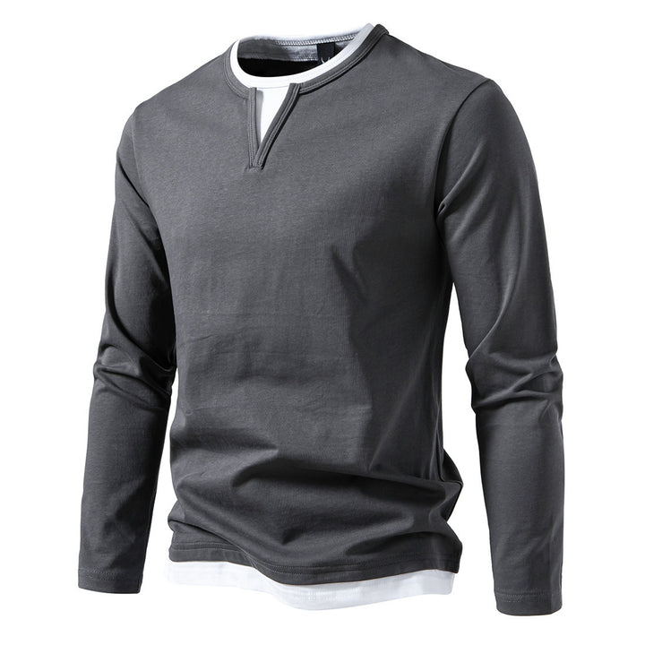 Men's long sleeve shirt with modern V-neck and cool layering details Lisslune