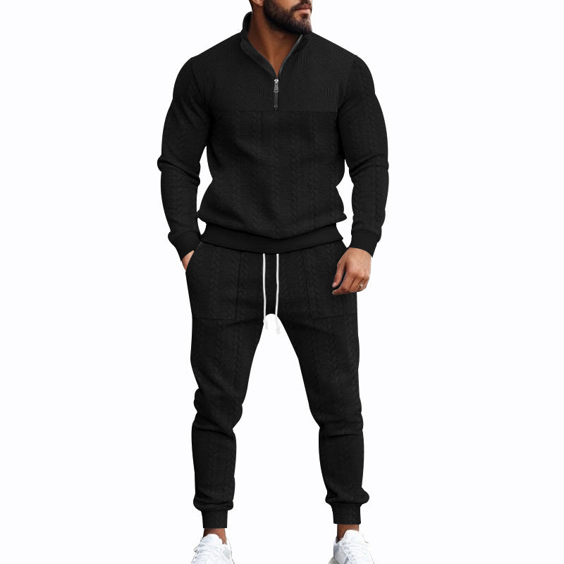 Men's sporty knit suit with stand-up collar and zipper Lisslune