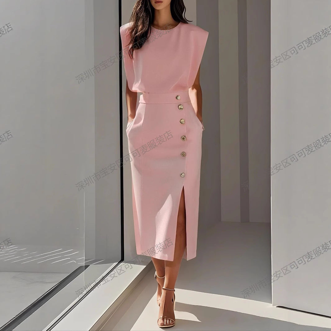 Women's Elegant Evening Dress with High Shoulders and Side Slit Lisslune