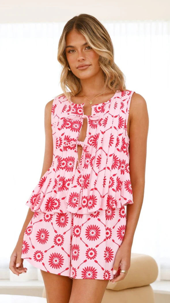 Women's Summer Shorts Set with playful wing design and colorful print