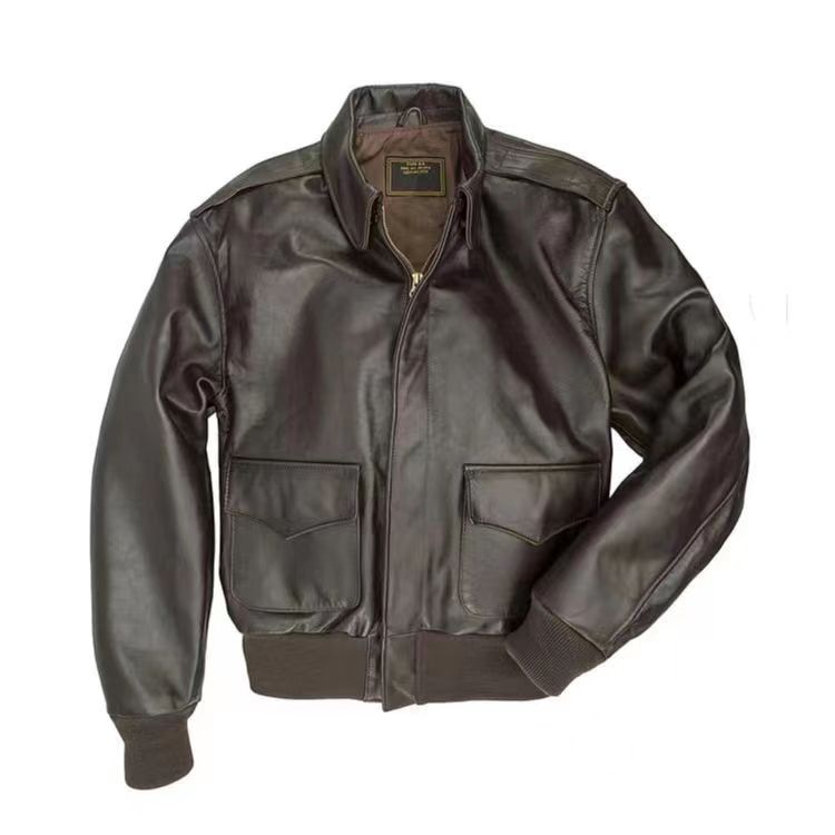 Men's flight jacket made of high-quality lamb leather with practical pockets and elastic cuffs Lisslune