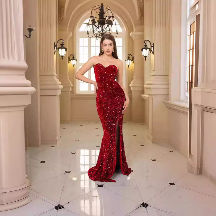 Women's glamorous evening dress with off-shoulder design and shimmering sequins Lisslune