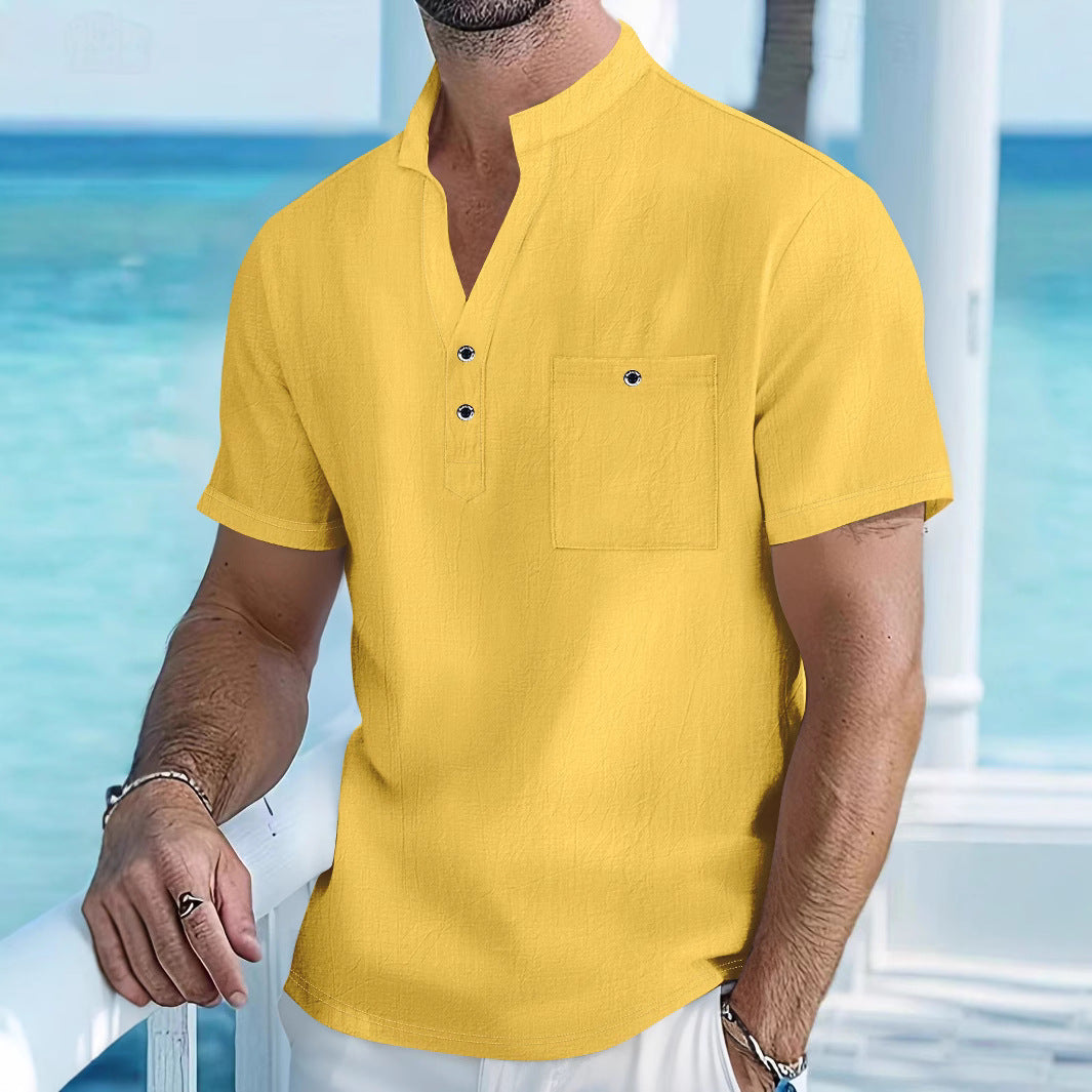 Men's short-sleeve shirt with stylish Henley neckline and chest pocket Lisslune