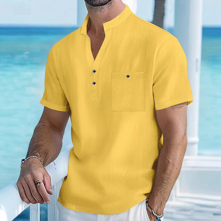 Men's short-sleeve shirt with stylish Henley neckline and chest pocket Lisslune