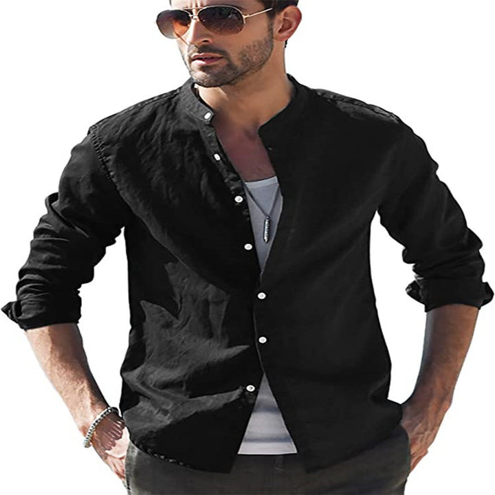 Men's long sleeve shirt with modern stand-up collar and casual look Lisslune
