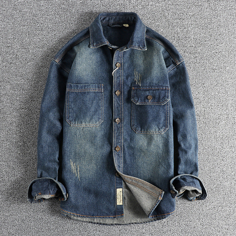 Men's denim shirt with flap pockets and vintage design Lisslune