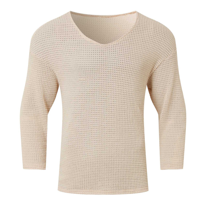Men's Waffle Structure V-Neck Long Sleeve Shirt Lisslune